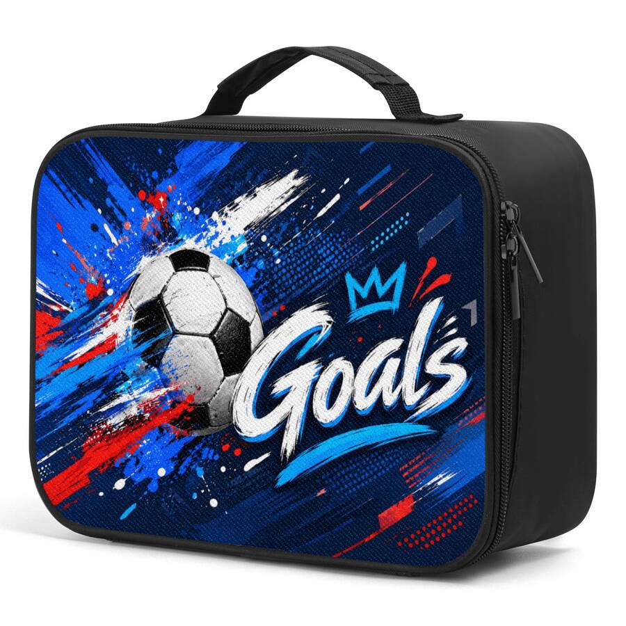 Multiple Football Theme 2D Printed Insulated Lunch Bag, Handheld Portable Lunch Storage Bag, Large Capacity Inner Lining Cold & Heat Insulation, Sports Fan Style Commute Picnic Outdoor Food Storage Bag, Multiple Colors Available - Handbag - View 1