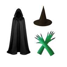 3pcs Witch Costume Accessory Set, Black Hooded Cloak, Pointed Witch Hat And Long Green Claw Gloves, Suitable For Theme Party Halloween Role Play Costume Props Set - Multicolor - View 5