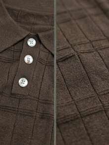 Men's Autumn/Winter 12-Gauge Plaid Regular Shoulder Polo Collar Long Sleeve Sweater - Brown - View 6