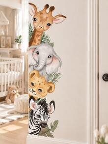 90x30cm Cute Wild Animal Wall Sticker, Giraffe Elephant Lion Zebra Children's Room Baby Room Door Bedroom And Game Room Decorative Sticker - Multicolor - View 2