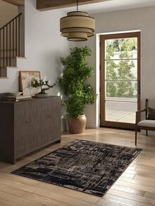 1PC Dark Brown Black Abstract Geometric Vintage Distressed Area Rug, Faux Cashmere Material Rectangular Mottled Line Distressed Pattern, Machine Washable Suitable For Living Room Bedroom Daily Home Decor, Aesthetic Home Decoration - Multicolor - View 6