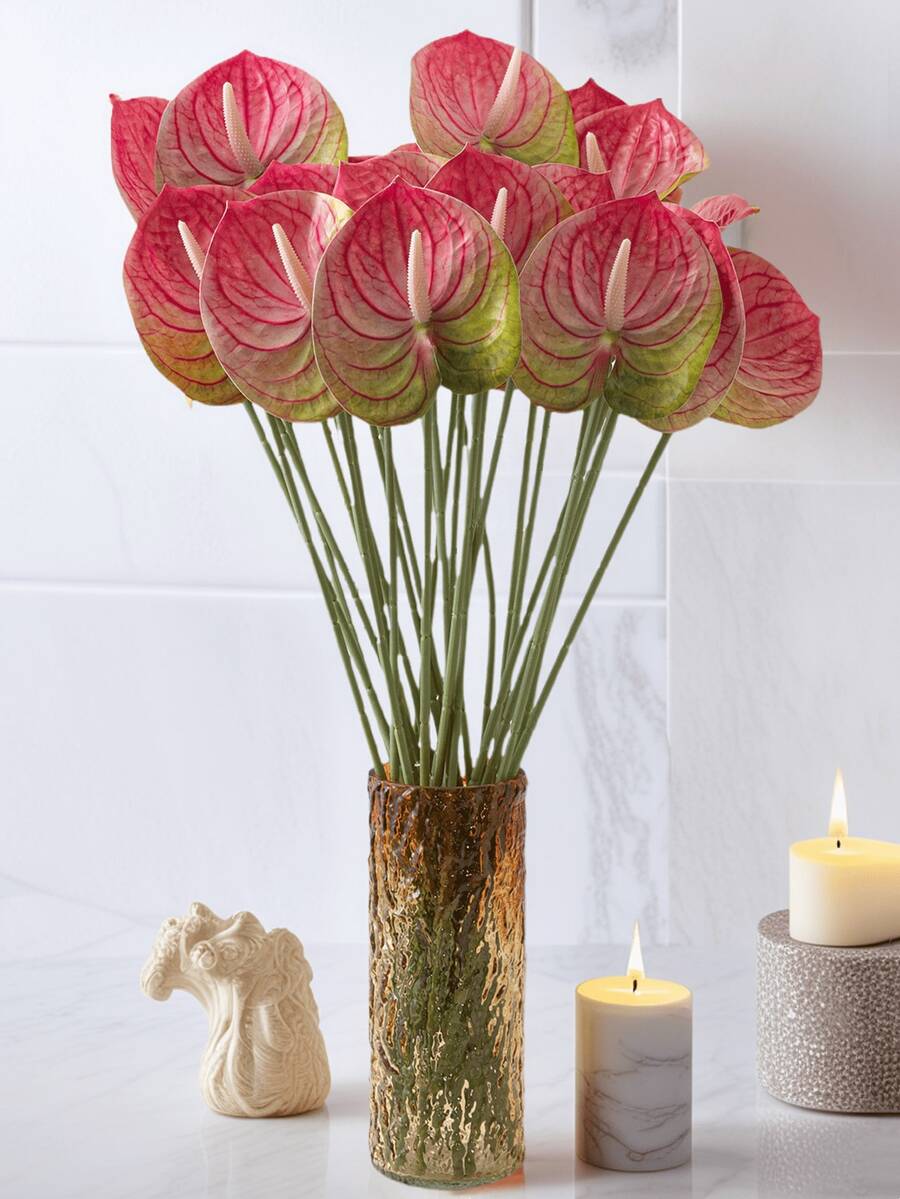 1/3/5pcs Artificial Lily Buds (Yellow-Red), Suitable For Wedding, Office, Party, Hotel, Home Tabletop Decoration - Yellow Red - View 1