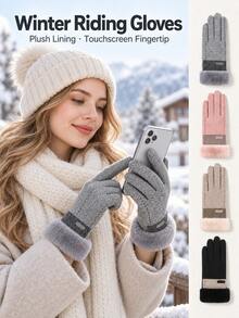 1 Pair Thickened Fleece-Lined Winter Gloves With Plush Cuffs, Warm Touchscreen Full-Finger Gloves, Soft Windproof Cycling Gloves For Women, Christmas & Birthday Gift, Suitable For Riding, Commuting & Outdoor Cold Weather - Multicolor - View 6