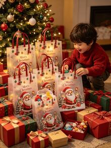 6pcs Christmas Gift Bags, Frosted Transparent Gift Packaging Bags, Santa Claus, Reindeer, Christmas Tree Pattern Printed, Christmas Decoration, Christmas Gift, Christmas Presents - View 7