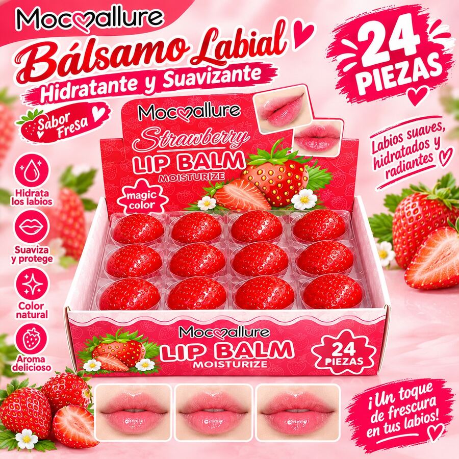 Strawberry Lip Moisturizing Balm 24-Piece Set With Packaging Box - Red - View 1