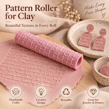 Cracked Brick Wall Texture Clay Roller, 3D Printed PLA Ceramic Texture Roller, Ceramic Embossing Tool, Suitable For Polymer Clay, Soft Clay, Air Dry Clay, Pottery, DIY Crafts, Sculpture, Hand-Molding, Masonry Pattern Printing Roller, Studio Ceramic Making Supplies - Cracked Brick Wall Pink - View 3