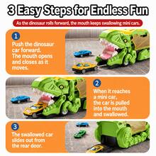 Mainan Truk Pengangkut Mobil Dinosaurus Anak-Anak dengan Lintasan Balap yang Dapat Diubah dan Mobil-Mobil Kecil, Set Mainan Penyimpanan dan Pengangkutan Kendaraan, Cocok untuk Anak Laki-Laki dan Perempuan - Truk Dinosaurus Hijau + 4 Mobil Mini Logam Acak - View 7