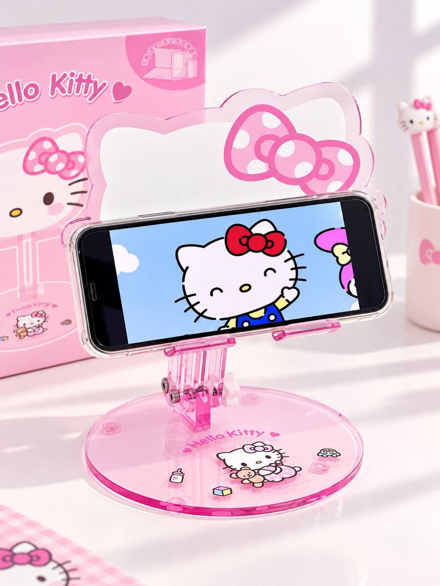 Sanrio Hello Kitty Acrylic Phone Stand, Adjustable Phone Holder, Highly Attractive Cartoon Kitty Cat Desktop Phone Stand, Suitable For Desk Decor, Office Decor And Gifts