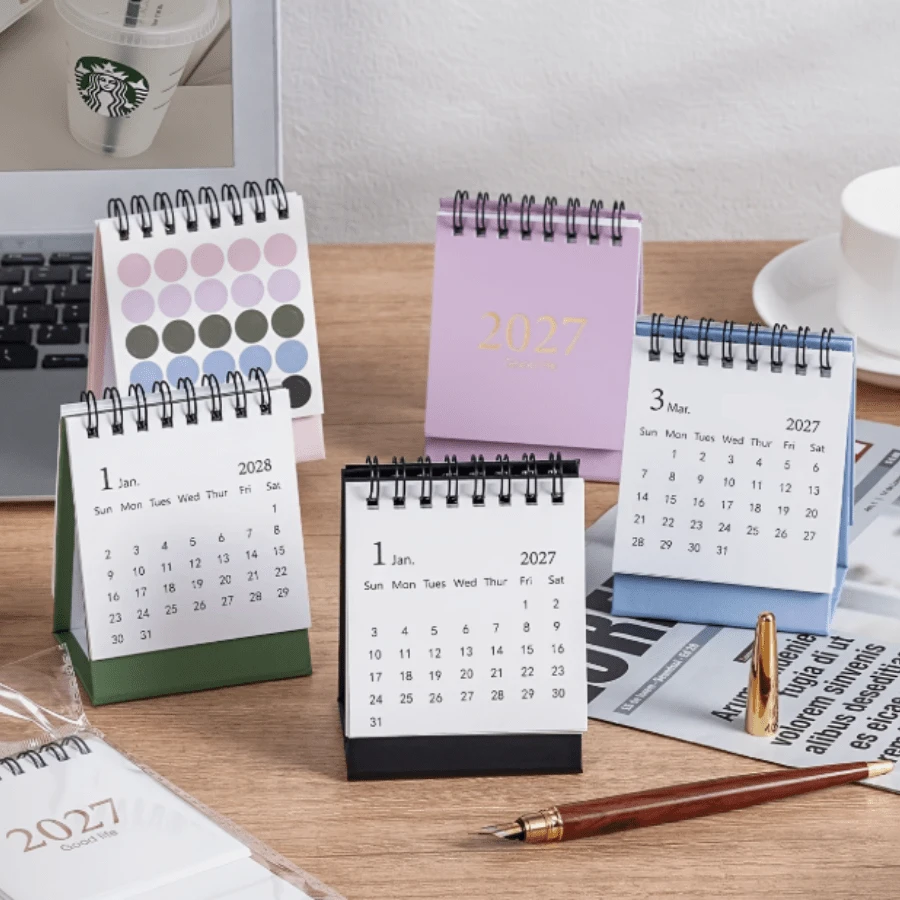 2027 Mini Desktop Calendar, Ins Minimalist Macaron Color Spiral Flip Calendar, Student Desk Office Desktop Decor Ornament, Portable Memo Planner, Highly Attractive Creative Stationery Gift, Christmas New Year Essential - 2027 - View 1