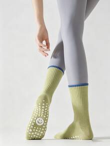 1/4/6/8 Pairs Women's Soft Cute Contrast Color SMILES Smiling Face Non-Slip Mid-Calf Socks, Multi-Color Anti-Slip Grip Socks, Suitable For Pilates, Yoga, Fitness, Sports, Ballet - Multicolor - View 7