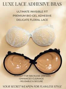 YIYANG Lace Style Invisible Bra - 3cm Thick Adhesive Push-Up Bra, Small Chest Invisible Bra, Suitable For Backless Strapless Dresses, Reusable Breast Enhancement Bra - Multicolor - View 4