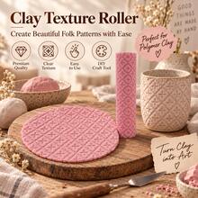 Moroccan Star Mosaic Texture Clay Roller, 3D Printed PLA Pottery Texture Roller, Polymer Clay, Soft Clay, Air Dry Clay, Ceramic Embossing Tool For Pottery, DIY Handmade Carving Hand-Molded Geometric Pattern Printing Roller, Ceramic Making Supplies - Moroccan Star Mosaic Pink - View 5