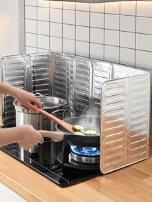 2/1pc Foldable Stainless Steel Stove Splash Guard, Multi-Panel Oil Splatter Screen For Gas Stove, Protects Kitchen Countertop And Wall, Easy To Clean And Reusable Cooking Accessory - Silver - View 10