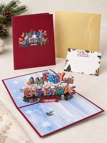 1pc Christmas Pop Up Invitation Card, 3D Festive Holiday Greeting Invite For Family Gatherings, Office Parties, Dinner Celebrations And Gift Giving - Christmas Style - View 7