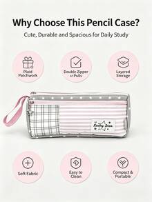 Plaid & Stripe Patchwork Pencil Case Set With 8 Pencils - Sets - View 3