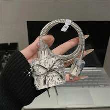 1 Set Ins Sweet Cool Bow Data Cable Protector Set, Transparent Shell Anti-Tangle & Pet Bite Resistant, Girly Sweet Style Commute & Travel Portable Storage Accessory, Dust & Oil Resistant Slows Shell Aging & Yellowing, Compatible With Apple 18W/20W PD Fast Charging, Niche Sweet Cool Highly Attractive Gift For Girlfriend - Silver Big Bow - View 6