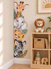 90x30cm Cute Wild Animal Wall Sticker, Giraffe Elephant Lion Zebra Children's Room Baby Room Door Bedroom And Game Room Decorative Sticker - Multicolor - View 4