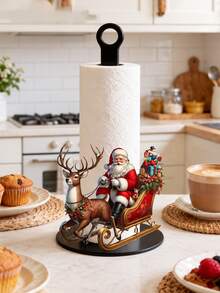 Acrylic Tabletop Vertical Paper Towel Holder With Reindeer Sleigh And Santa Claus Pattern (2D Flat), 2D Printed Design, Kitchen Paper Towel Rack, Home Party Decoration And Storage, Lightweight And Affordable, Paper Towels Not Included, Suitable For Kitchen, Bathroom, Toilet, Dining Room, Living Room, Bedroom, Christmas Holiday Kitchen Desktop Paper Towel Storage Holder, Creative Holiday Home Decor - Multicolor - View 2