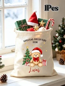 Christmas Custom Name Drawstring Gift Bag, Festive Santa Teddy Bear Print Sack, Large Capacity Reusable Gift Storage Pouch, Thoughtful X‑Mas Gift Idea For Loved Ones - Multi-color 1 - View 10