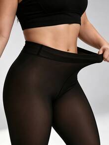 Women Plus Size Warm Ankle Length Leggings, Fleece Lined Thickened Tights, High Waist Elastic Semi-Sheer Skinny Pants, Comfortable Autumn Winter Base Layer Yoga Leggings, Perfect Match With Skirts And Boots - Black - View 2