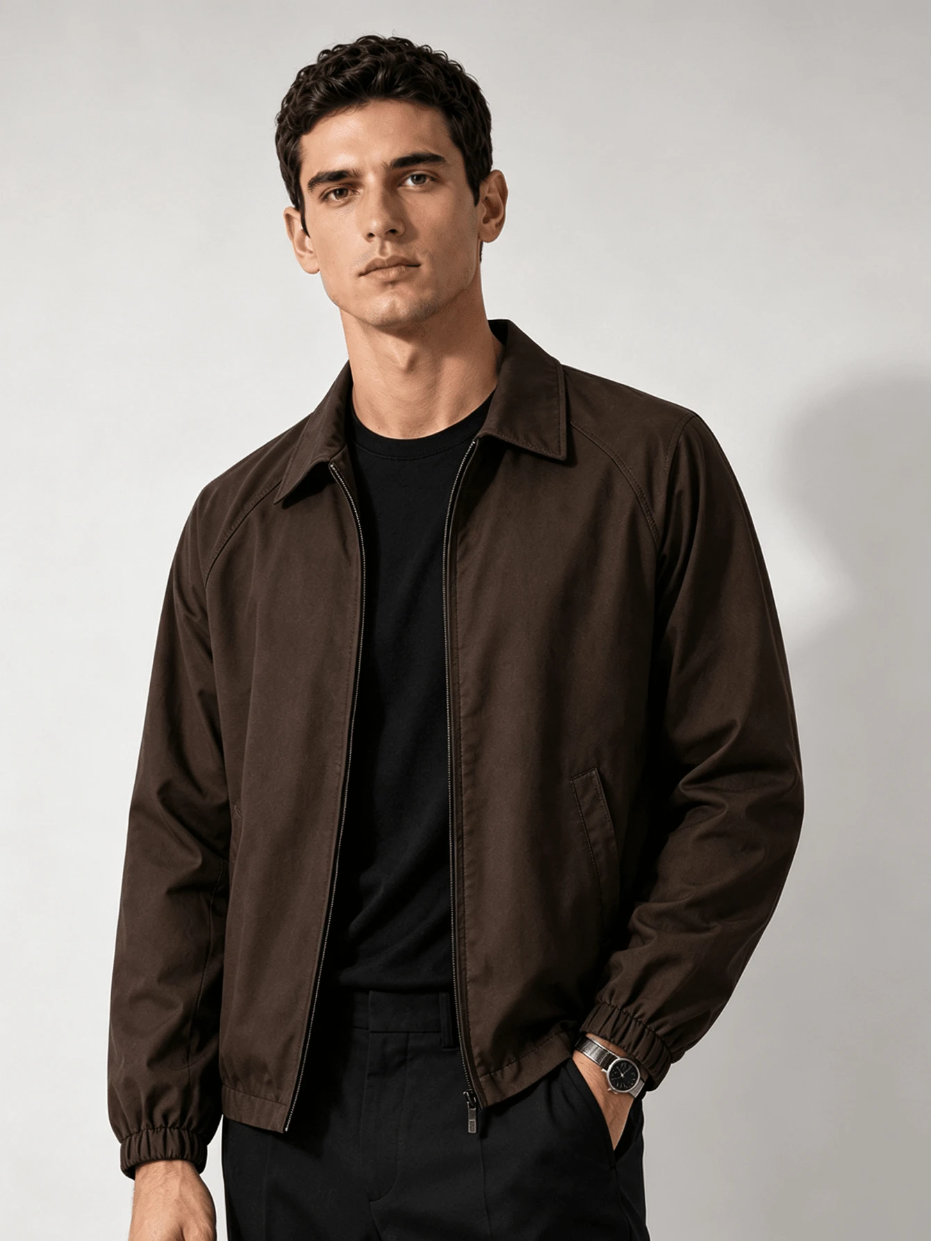 Men's Autumn Fashion Casual Solid Color Thin Polyester Fabric Coach Jacket, Simple Versatile Fashion Lapel Men's Outerwear