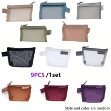 1set(9pcs/3pcs)Random Color Large Capacity Nylon Triangle Mesh Toiletry Bag, Portable Waterproof Cosmetic Bag, Multi-Functional Makeup Bag - Multicolor - View 13