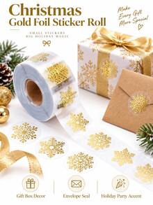3pcs Christmas Gold Snowflake Stickers Roll Self Adhesive Holiday Gift Wrapping Labels Elegant Festive Seals For Presents Envelopes Party Decorations Supplies - Multicolor - View 1