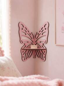 1pc Pink Butterfly Pattern Fresh Hollow Wall Shelf, Assembly Required, Spring Garden Pastoral Home Style, Symmetrical Butterfly Wing Outline, Multi-Layer Hollow Texture Detail, Semi-Circle Single-Layer Display Tray 3D Hanging Design, Suitable For Aromatherapy Small Decor, Mini Flower Pots, Collectibles, Photos, Jewelry And Holiday Decorations, Utilizing Vertical Wall Space For Decoration, Display And Storage, Suitable For Living Room, Bedroom, Entryway, Vanity - Pink B - View 2