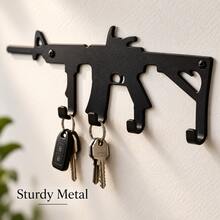 Creative Metal Wall Hook Rack, Unique Shaped Entryway Storage Rack, Space-Saving Key Holder, Suitable For Home Decor, Keys, Hats, Bags And More - Black - View 5