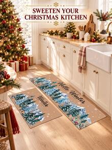 1/2pcs Christmas Diatomaceous Earth Mat, Vintage Cedar Pattern, Super Absorbent, Non-Slip, Perfect For Bathroom, Kitchen And Dining Room, Quick Drying, Ideal Home Decor And Bathroom Mat Gift - Multicolor - View 3