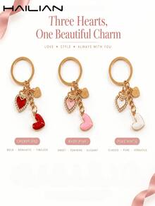 Rhinestone Heart Keychain, Sweet Enamel Heart Bag Charm Pendant, Gold Lobster Clasp Accessory, Fashion Backpack Handbag Decor Gift For Women Girls - Multicolor - View 6