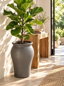 1pc Tall Ribbed Ceramic Texture Plastic Planter, Modern Nordic Style Flower Pot With Horizontal Texture, Large Indoor Floor Plant Pot Suitable For Monstera Deliciosa, Orchid, Ficus Lyrata, Home Living Room Decor, Cream/Grey/Pink - Multicolor - View 10