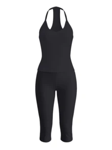 Women'S Casual V-Neck Rib Knit Vest And Skinny Capri Pants Solid Color Two Pieces Set Summer Clothes (Top & Bottom Different Fabric, Special Matching) - Black - View 6