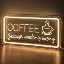 1 miếng biển đèn neon LED cà phê kèm cáp nguồn USB, bảng lưng PS trong suốt và dải đèn silicone, màu trắng ấm, trích dẫn cà phê hài hước với hình tách cà phê bốc khói và viền hình chữ nhật, cho nhà bếp, quầy cà phê tại gia, quán cà phê, văn phòng và quà tặng cho người yêu cà phê - ánh sáng đa sắc - Xem 1