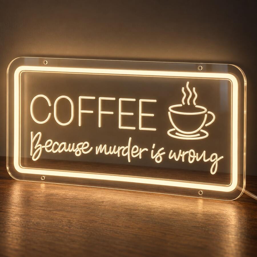 1 miếng biển đèn neon LED cà phê kèm cáp nguồn USB, bảng lưng PS trong suốt và dải đèn silicone, màu trắng ấm, trích dẫn cà phê hài hước với hình tách cà phê bốc khói và viền hình chữ nhật, cho nhà bếp, quầy cà phê tại gia, quán cà phê, văn phòng và quà tặng cho người yêu cà phê - ánh sáng đa sắc - Xem 1