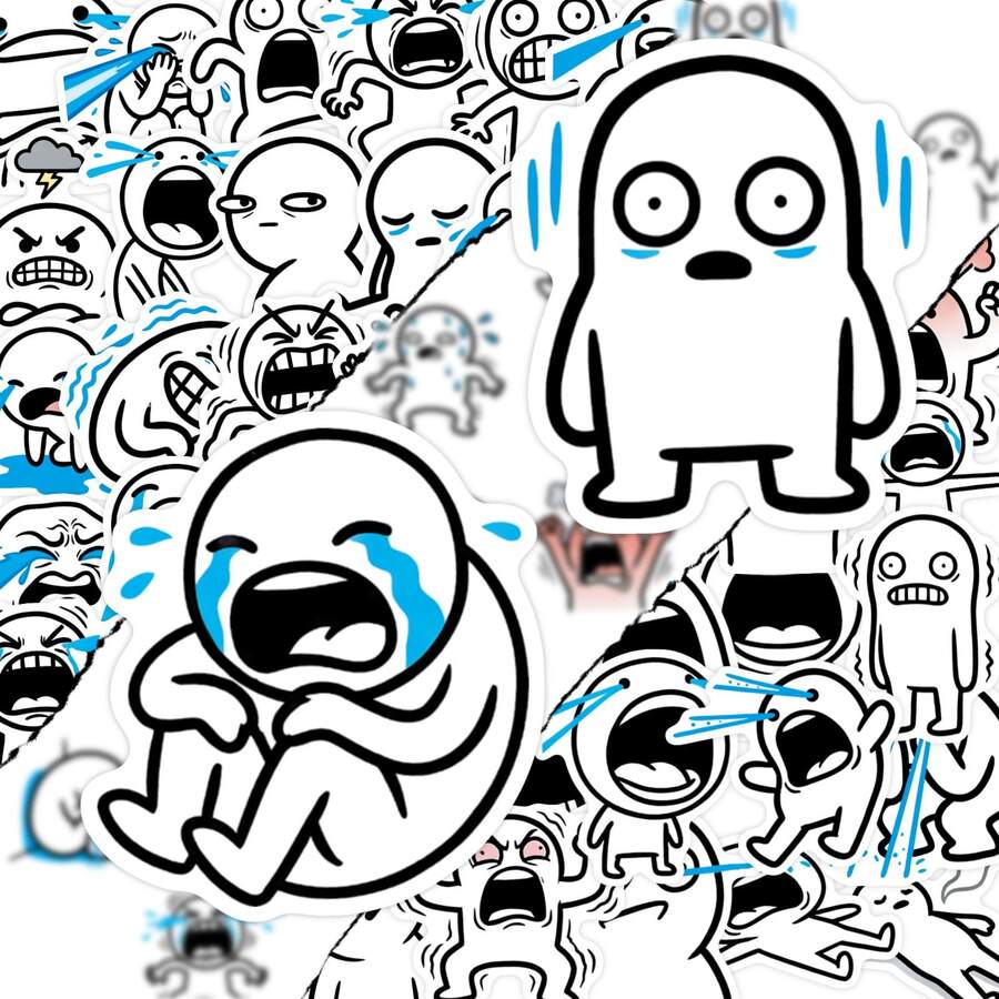 somoving 50pcs Funny Cartoon Character Emotion Stickers, Quirky Decorative Decals For Planner, Phone Case, Waterproof Removable Adhesive Stickers - Multicolor - View 1