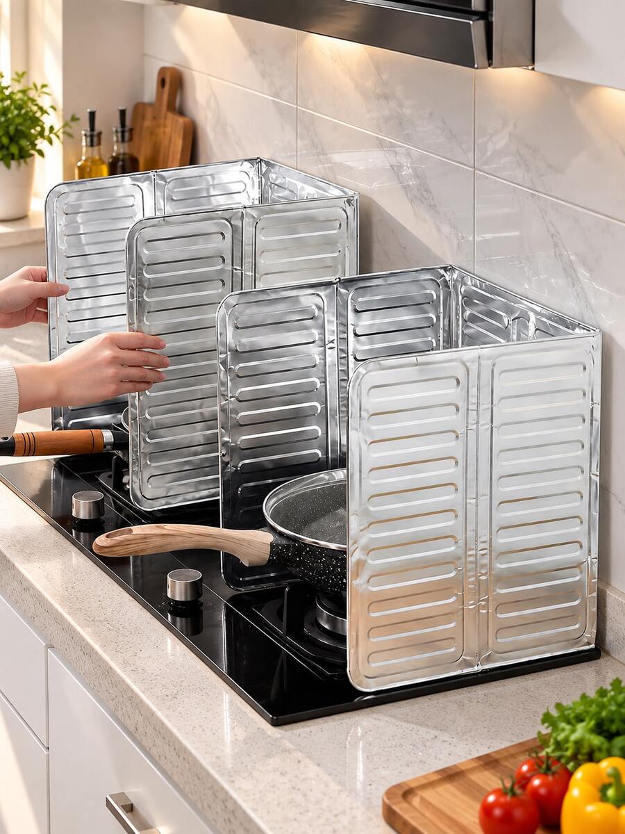 2/1pc Foldable Stainless Steel Stove Splash Guard, Multi-Panel Oil Splatter Screen For Gas Stove, Protects Kitchen Countertop And Wall, Easy To Clean And Reusable Cooking Accessory