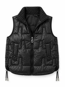 Women's Stand Collar Lightweight Padded Vest, Geometric Quilted Zip-Up Sleeveless Jacket With Pockets And Drawstring Hem - Black - View 7