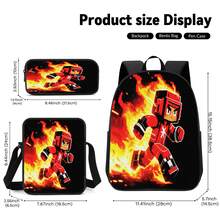 Pixel Art Flame Warrior 2D Print 3 Pieces Backpack Set, Large Capacity Backpack With Crossbody Bag And Pencil Case, Side Elastic Mesh Pocket For Water Bottle, Wide Breathable Adjustable Shoulder Straps, Gaming Pixel Style For Daily Commute, Travel And Casual Storage - Printed Bag - View 6