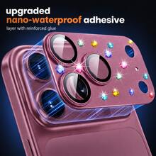 CASECOPS 1pc Burgundy Diamond Camera Lens Protector Film, Compatible With IPhone 18 Pro Max/18 Pro, Colorful Rhinestone Camera Lens Cover, 9H Tempered Glass With AR Anti-Reflection, 360° Full Coverage Protection, Shockproof Scratch-Resistant Waterproof Glue, Easy Installation, Decorative Sapphire Coating Camera Protector Film, High-Definition Photo Quality, Fashionable Phone Accessory - Burgundy - View 2