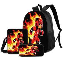 Pixel Art Flame Warrior 2D Print 3 Pieces Backpack Set, Large Capacity Backpack With Crossbody Bag And Pencil Case, Side Elastic Mesh Pocket For Water Bottle, Wide Breathable Adjustable Shoulder Straps, Gaming Pixel Style For Daily Commute, Travel And Casual Storage - Printed Bag - View 1