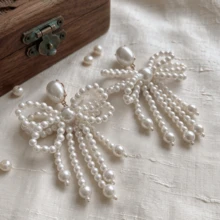 NeeFu WoFu 1pair Handmade Pearl Butterfly Drop Earrings, Boho Faux Pearl Long Tassel Earrings, Elegant Christmas Gift For Bride, Wedding Jewelry Gift - Butterfly - View 9