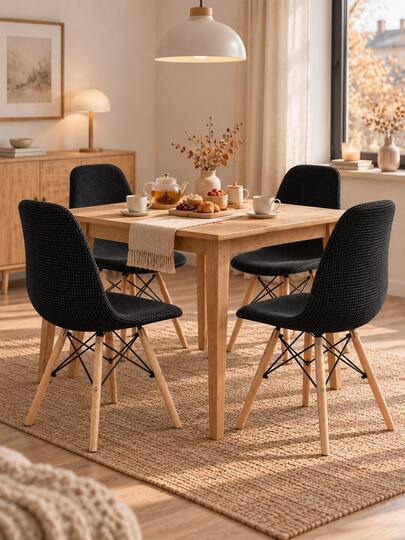 1/4/6 Adet Düz Renk Sandalye Kılıfı, Modern Minimalist Mısır Kadifesi Esnek Kabuklu Kavisli Sandalye Kılıfı, Oturma Odası, Yatak Odası, Yemek Odası, Çalışma Odası ve Diğer Alanlar İçin Uygun, Çıkarılabilir ve Yıkanabilir, Tüm Mevsimler