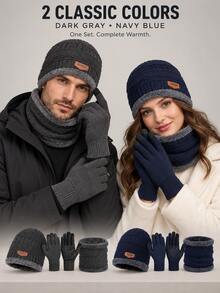 3pcs Unisex Thick Warm Fleece Cable Knit Hat, Scarf And Touchscreen Anti-Slip Gloves Set, Suitable For Daily Commute, Skiing, Cycling And Outdoor Activities - Multicolor - View 12