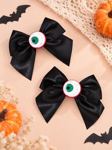 2pcs Halloween Bow Hair Clips,Black Bow Barrettes With Eye Decor,Hairpin,Minimalist Hair Accessories Gift For Girl Teen Holiday Party Wear&Cosplay - Black - View 2