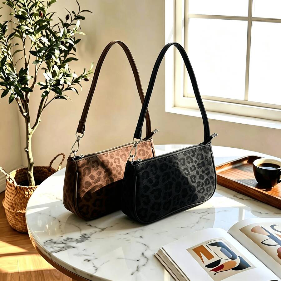 1pc Leopard Print Faux Leather Portable Storage Zipper Closure Vintage ...