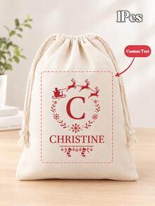 Custom Christmas Canvas Drawstring Gift Sack, Personalized Name & Monogram Santa Sleigh Print Storage Bag, Reusable Xmas Gift Holder, Great Gift For Family & Friends - Multi-color 1 - View 14