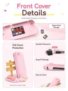 Lezhan, 2pcs/Set 1 Pink Face Cover Switch 2 Game Console Protective Case + 1 Lanyard/Wrist Strap, Suitable Compatible With Switch NS/OLED Game Console Protective Cover, Anti-Slip, Anti-Sweat, Anti-Dust, Anti-Scratch, Enhance Gaming Experience, Valentine's Day/Spring Romantic Gift - View 3