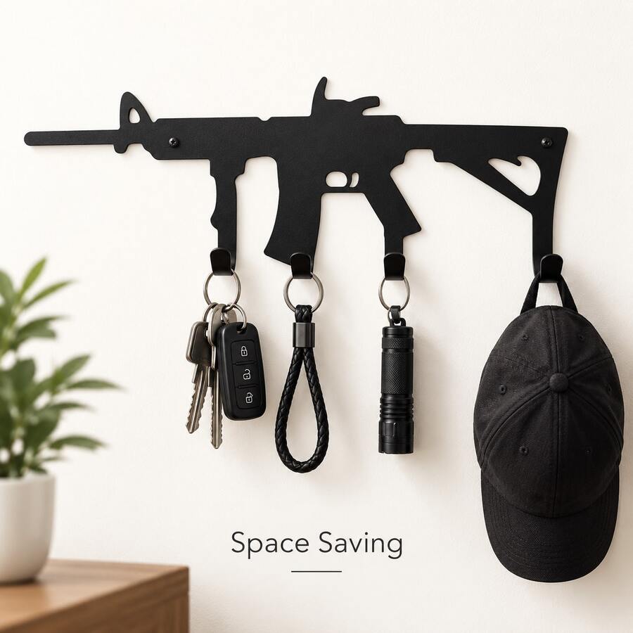 Creative Metal Wall Hook Rack, Unique Shaped Entryway Storage Rack, Space-Saving Key Holder, Suitable For Home Decor, Keys, Hats, Bags And More - Black - View 1