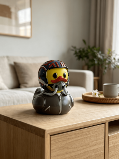 1pc Pilot Duck Resin Figurine, Yellow Duck Wearing Fighter Pilot Helmet And Grey Flight Suit, Desktop Decor Ornament For Living Room, Office, Home Decoration